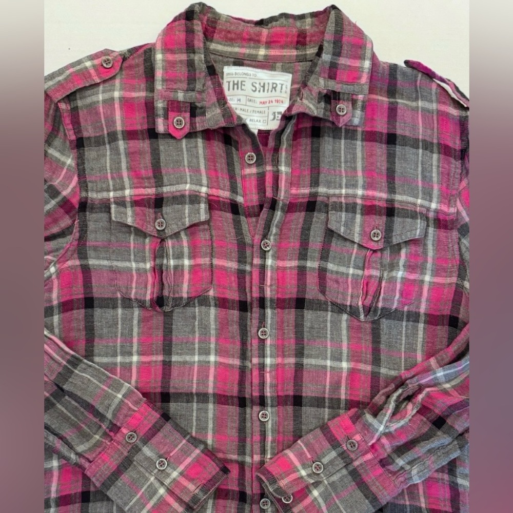 Joes Jeans Gray Pink Plaid THE SHIRT Flannel Shirt Size M